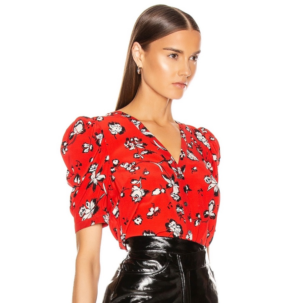 Like new Veronica Beard Red Puff Sleeve Ruched Blouse